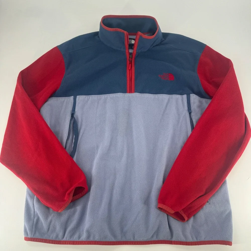 The North Face Mens XXL Fleece Quarter Zip Pullover Colorblock Blue Red Jacket